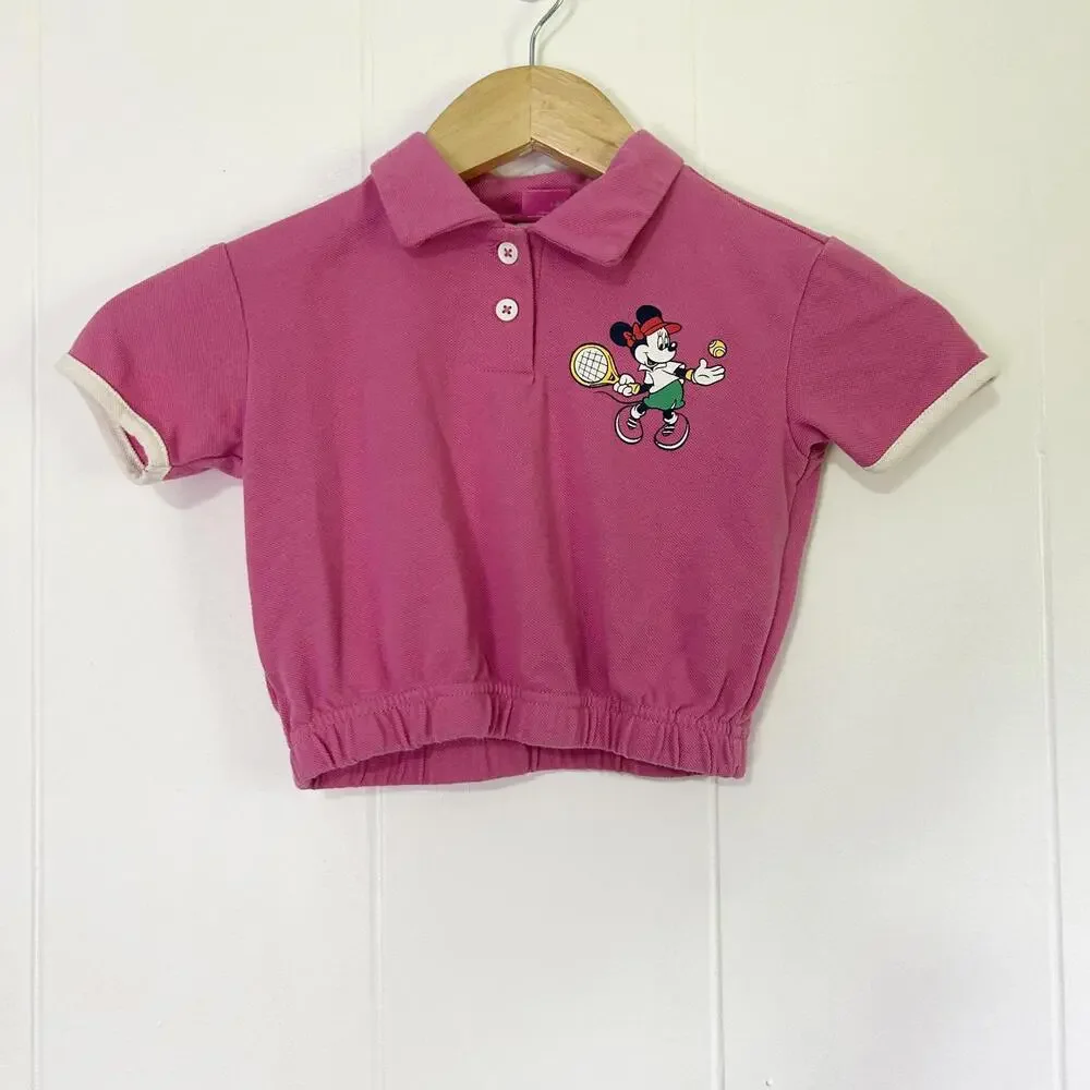 Vintage Disney Junior Minnie Mouse Collared Short Sleeve Shirt Kids Girls Size 5